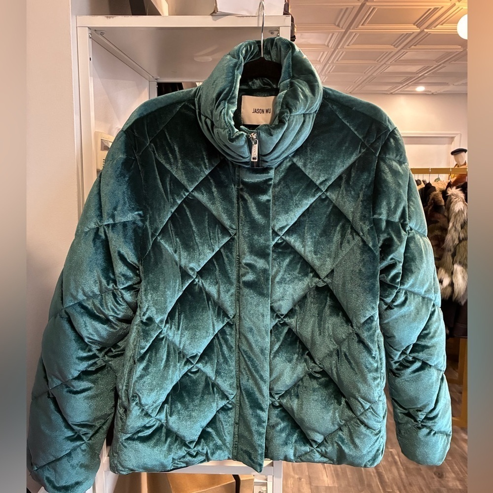 Jason Wu teal blue metallic Quilted Women's Jacket size L